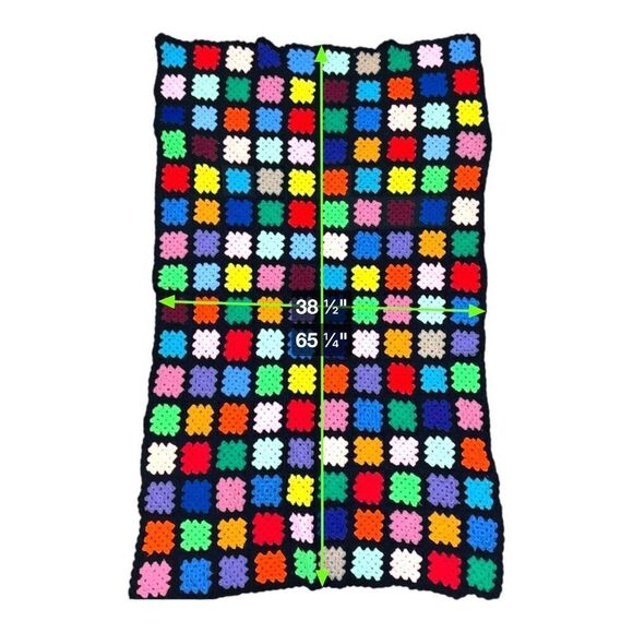 Handmade Colorful Granny Square Crochet Blanket Afghan Lap Chair Sofa Cozy Throw - Picture 4 of 5